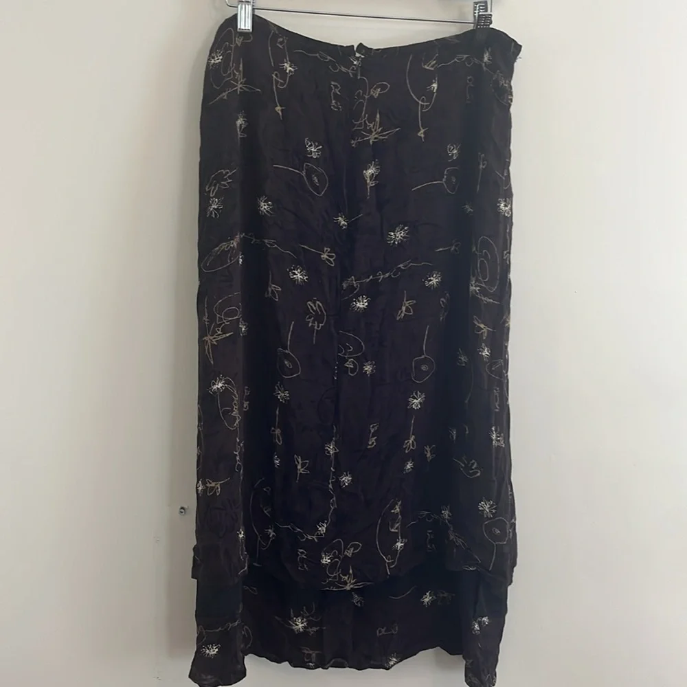 Vintage Sigrid Olsen Midi Skirt Brown Y2K Abstract  Autumn‎ Tiered Whimsigoth